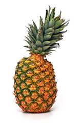 A fresh, juicy pineapple seen from the side, isolated on a white background.