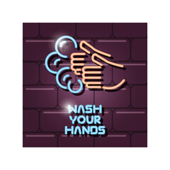 washing hands with water and soap, neon light