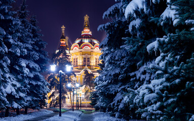 Old Russian Orthodox cathedral in Almaty city, Kazakhstan