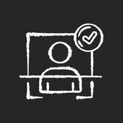 User authentication chalk white icon on black background. Internet safety, cybersecurity. User personal data protection. Identity verification process. Isolated vector chalkboard illustration