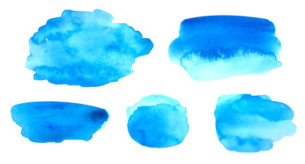 Set of blue watercolor brush strokes and stains with space for your own text. Abstract watercolor background decign. Watercolot spot with space for your text