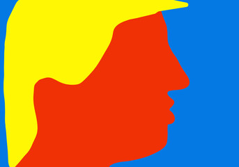 Silueta o perfil de chico, joven, hombre o señor en naranja y amarillo sobre fondo azul.