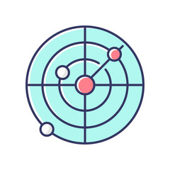 Sonar RGB color icon. Radio wave scanning, obstacle detection technology for nautical vessels. Maritime navigation. Navigational radar isolated vector illustration