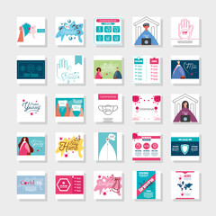 set of icons prevention, protection and symptoms of coronavirus