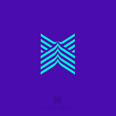 X letter. X monogram consist of some strips, isolated on dark background. Web, UI icon. Identity.