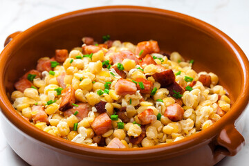 salad of  yellow peas, bacon and parsley