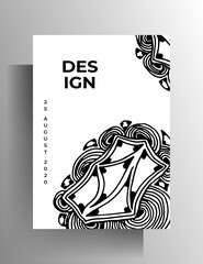 Cover for a book, magazine, brochure, booklet, catalog, folder, flyer, poster. A4 format. Hand-drawn black and white graphic illustration. Vector 10 EPS.