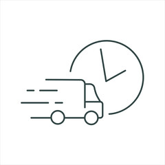 fast delivery by car in time, line icon