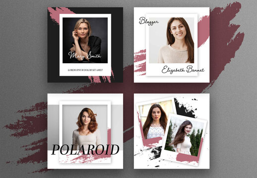 Social Media Post Layouts with Red Brush Elements