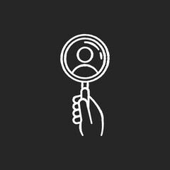 Recruitment chalk white icon on black background. Search for employee. Human resources management. Look for candidate to hire for corporate position. Isolated vector chalkboard illustration