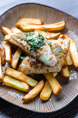 fried zander with homemade potato chips