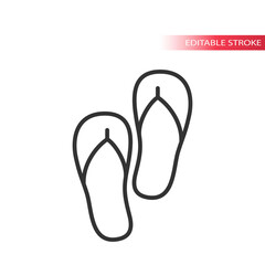 Flip flops pair, beach footwear thin line vector icon. Outline, editable stroke.