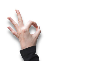 ok sign with fingers on a white background