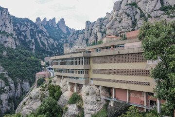 Spain. Catalonia - 30 AUGUST 2014. View from the top of the Montserrat Mountains and the Montserrat Monastery in the lower part