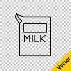 Black line Paper package for milk icon isolated on transparent background. Milk packet sign. Vector Illustration