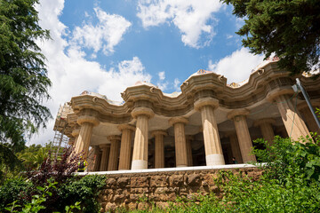BARCELONA, CATALONIA, SPAIN - JUNE 12, 2020: The famous Parc Güell designed by the architect...