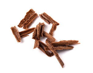 dark milk chocolate chips isolated on a white background