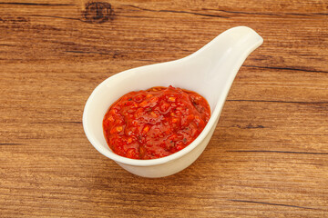 Tomato spicy sauce in the bowl