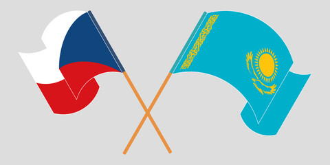 Crossed and waving flags of Kazakhstan and Czech Republic