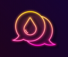 Glowing neon line Water drop with speech bubbles icon isolated on black background. Vector Illustration