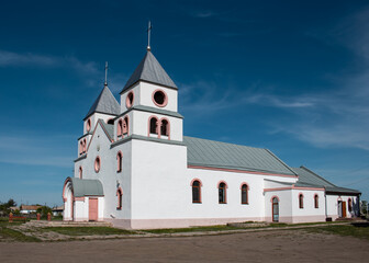 Fototapeta na wymiar Sanctuary of Queen of Peace with chapel of perpetual adoration in Oziornoie, Kazakhstan 
