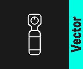 White line Bottle opener icon isolated on black background. Vector Illustration