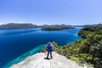 Fototapeta na wymiar Brazo Norte landscape of Nahuel Huapi Lake in Villa La Angostura, Patagonia Argentina