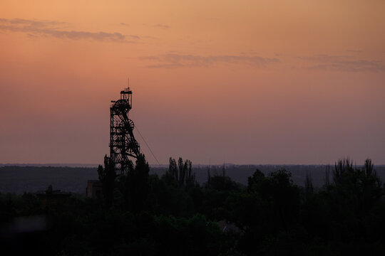 Ore or coal mine at sunset or dawn