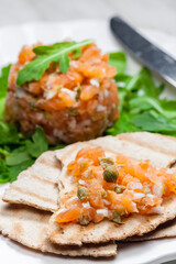 salmon tartare with arabic bread