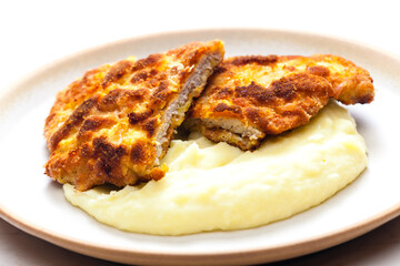 pork schnitzel with mashed potatoes