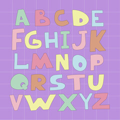 Pastel, cute, colorful vector English alphabet. Vector illustration