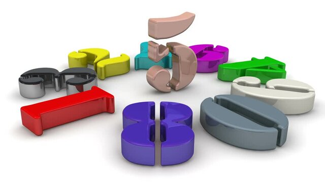 Section Five. 3d colorful numbers lying on white surface with number of five in the middle. Footage video