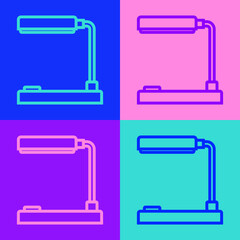 Pop art line Table lamp icon isolated on color background. Table office lamp. Vector Illustration