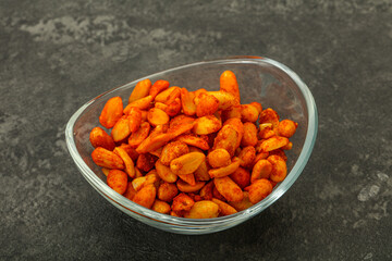 Chili peanut snack in the bowl