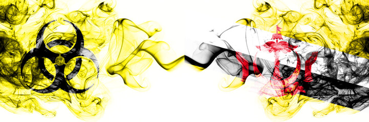 Brunei, Bruneian Quarantine. Coronavirus COVID-19 lockdown. Smoky mystic flag of Brunei, Bruneian...