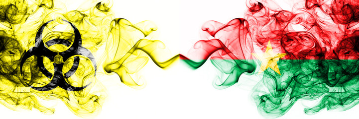 Burkina Faso Quarantine. Coronavirus COVID-19 lockdown. Smoky mystic flag of Burkina Faso with...