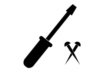 Icono negro de un destornillador y tornillos.