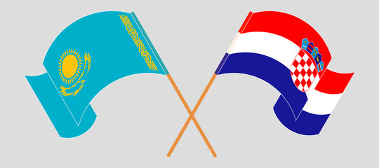 Crossed and waving flags of Kazakhstan and Croatia