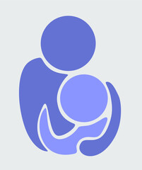 Mother breastfeeding a baby. Stylised drawing silhouette made in flat style. Abstract symbol of lactation, fertility, adoption, nursing, maternity care. Vector logo, icon.