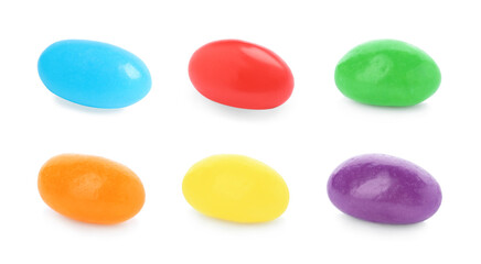 Set with delicious color jelly beans on white background