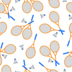 Seamless pattern with badminton rackets and shuttlecocks