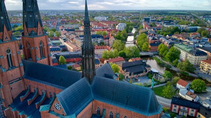Uppsala Cathedral Closeup by drone in Uppsala, Sweden