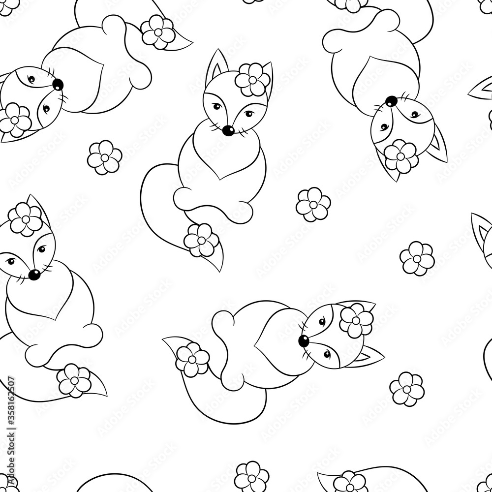 Canvas Prints Seamless pattern with foxes, coloring page