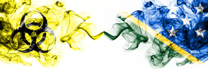 Solomon Islands Quarantine. Coronavirus COVID-19 lockdown. Smoky mystic flag of Solomon Islands...