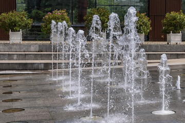 Paris Parc Andre Citroen - Public Park located on left bank of river Seine. Water fountains. Paris, France.