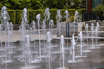 Paris Parc Andre Citroen - Public Park located on left bank of river Seine. Water fountains. Paris, France.