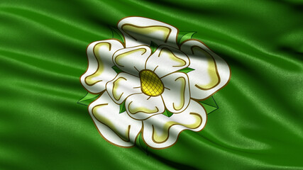 Flag of North Yorkshire waving in the wind. 3D illustration.