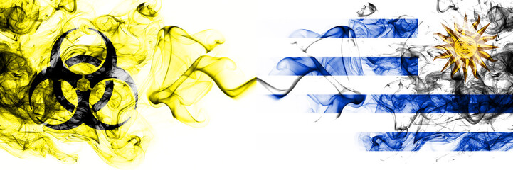 Uruguay, Uruguayan Quarantine. Coronavirus COVID-19 lockdown. Smoky mystic flag of Uruguay,...