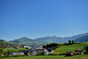 Fototapeta na wymiar Bergpanorama aus dem Appenzellerland in der Schweiz 7.5.2020