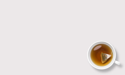 Tea teacup sugar milk on a white background
